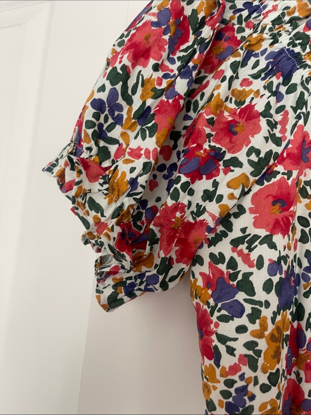 70/21 Floral Puff-Sleeve Mini Dress in Red, Yellow, Blue - Picture 5 of 8